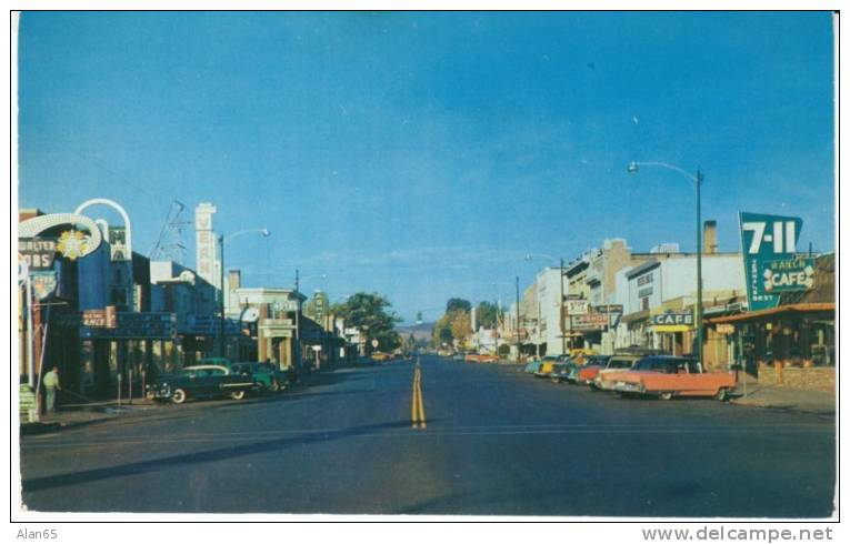 Vernal UT Utah, Main Street Scene, 7-11 Cafe, Autos, Great Neon Signs, C1950s Vintage Postcard - Andere & Zonder Classificatie