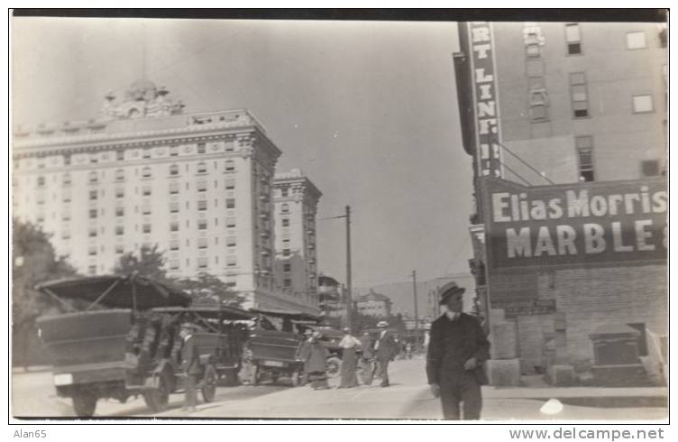 Salt Lake City UT Utah, Amateur View Street Scene, Trucks Or Tour Buses Loading, C1910s Vintage Real Photo Postcard - Salt Lake City