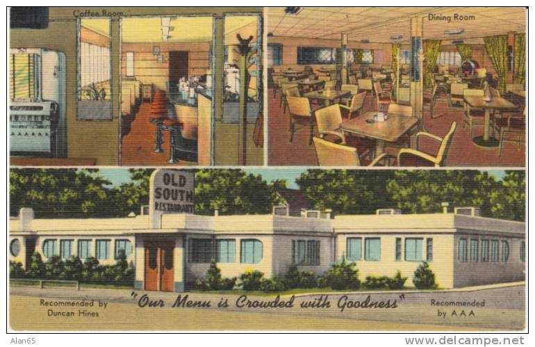 Fort Smith AR Arkansas, Old South Restaurant, Interior Views, C1950s Vintage Linen Postcard - Fort Smith