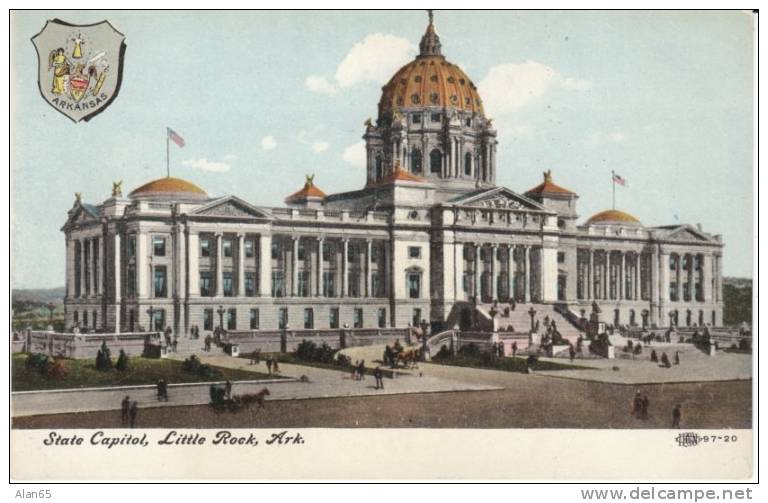 Little Rock AR Arkansas, State Capitol Building, State Emblem, C1910s Vintage Postcard - Little Rock