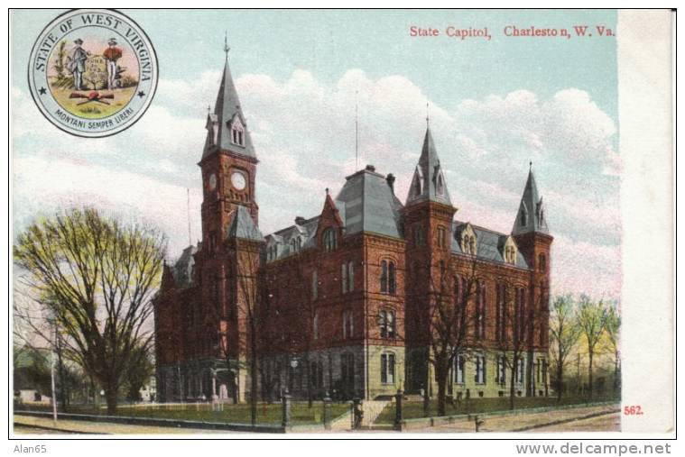 Charleston WV West Virginia, State Capitol State Emblem C1910s Vintage Postcard - Charleston