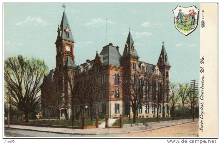 Charleston WV West Virginia, State Capitol State Emblem C1910s Vintage Postcard - Charleston