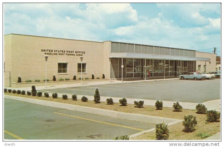 Wheeling WV West Virginia,  US Post Office Architecture, Auto, C1950s/60s Vintage Postcard - Wheeling