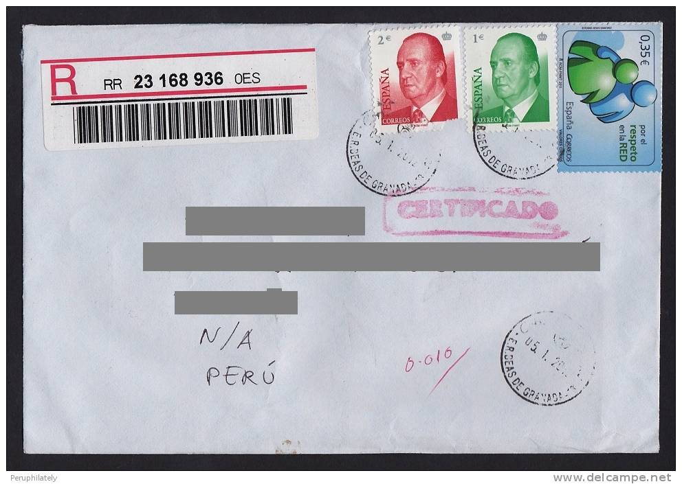 Spain Registered Cover With 2011, The Net Stamp, Circulated - Brieven En Documenten