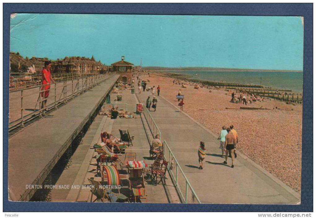 SUSSEX - CP DENTON PROMENADE AND BEACH - WORTHING - ANIMATION - PRINTED & PUBLISHED BY J. SALMON LTD SEVENOAKS N° 2751c - Worthing
