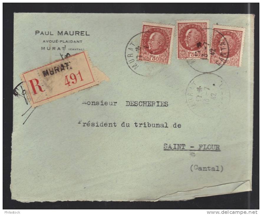 FRANCE 1942 N° 517 X 3 Obl. S/lettre Entiére Recommandée - 1941-42 Pétain