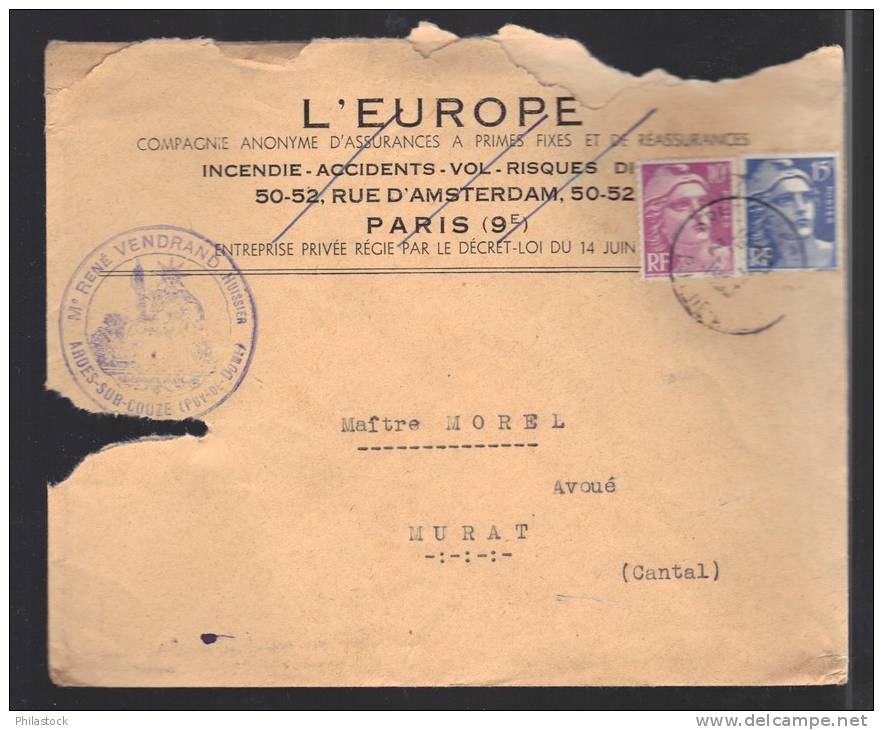 FRANCE 1953 N° Usages Courants Obl. S/lettre Entiére - 1945-54 Marianne (Gandon)
