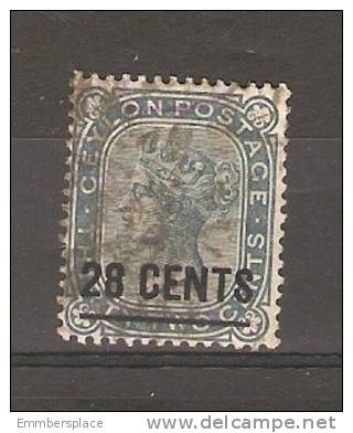 CEYLON - 1885 VICTORIA SURCHARGES ISSUE 28c On 32c BLUE-GREY FU  SG 190 - Ceylon (...-1947)