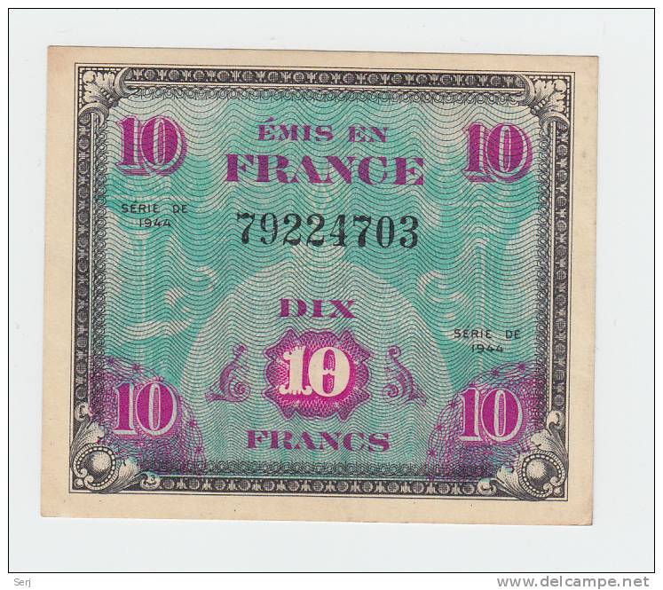 France 10 Francs 1944 VF+ CRISP Banknote P 116 - 1944 Drapeau/Francia