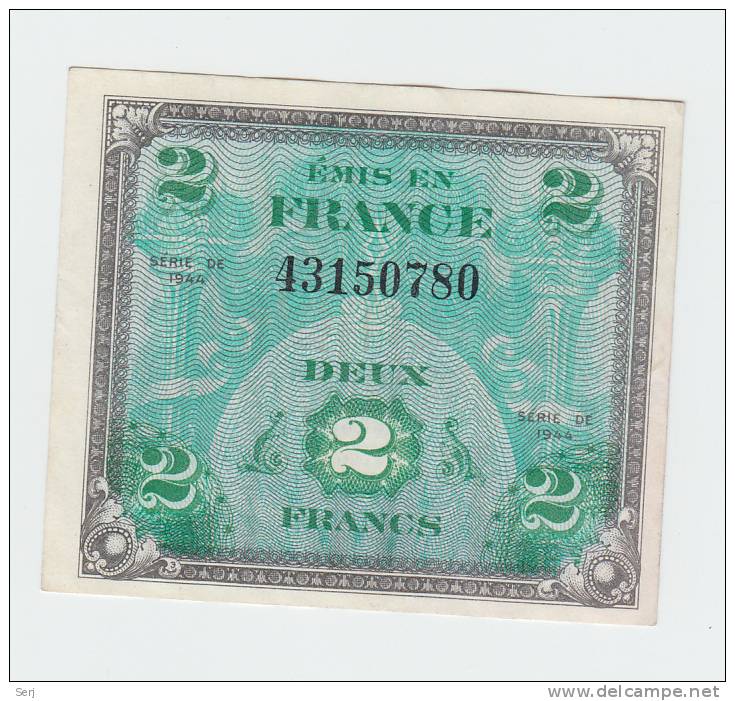 France 2 Francs 1944 VF+ CRISP Banknote P 114a 114 A - 1944 Flag/France