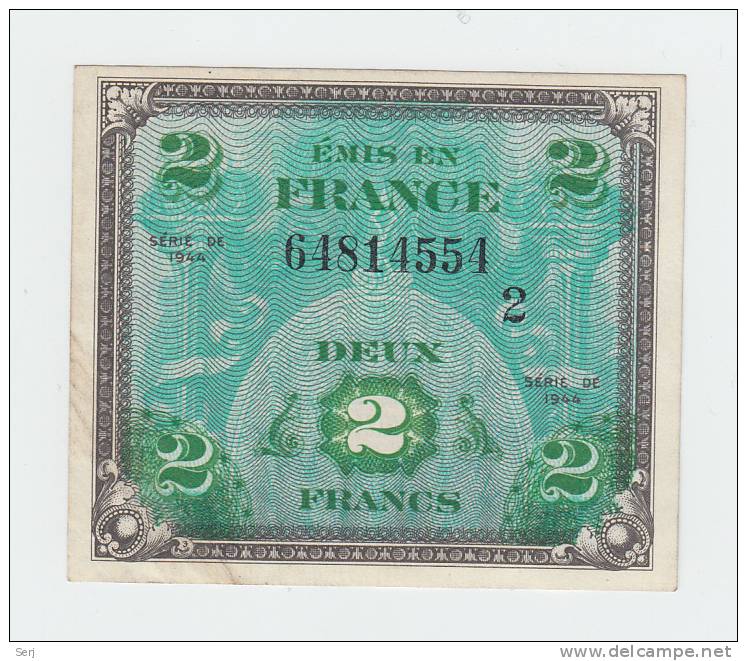 France 2 Francs 1944 VF+ CRISP Banknote P 114b 114 B - 1944 Flag/France