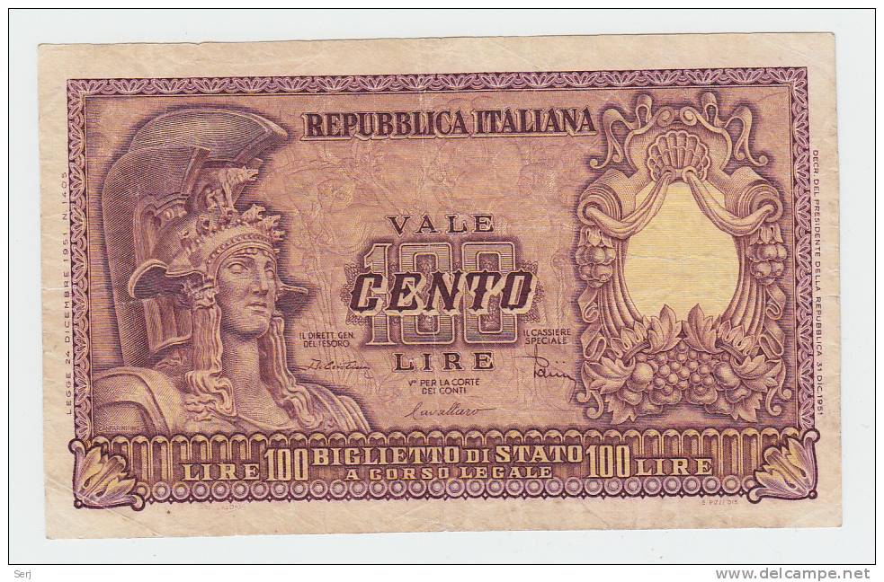 ITALY 100 Lire 1951 VF+ P 92b 92 B - 100 Liras