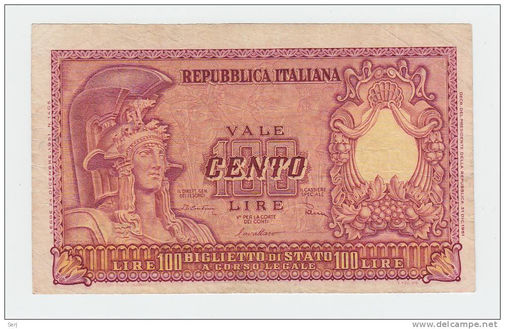 ITALY 100 Lire 1951 VF+ P 92b 92 B - 100 Lire