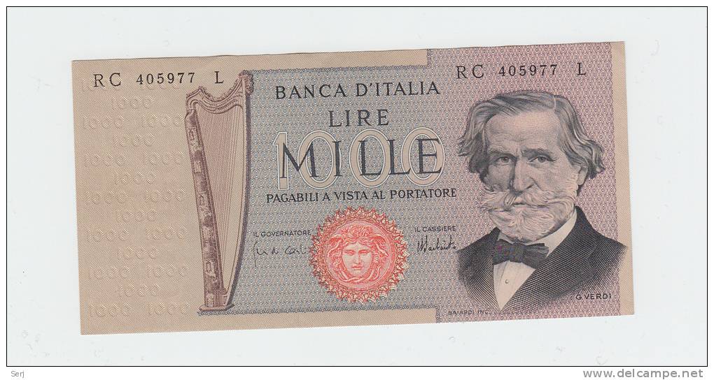 Italy 1000 Lire 1975 AUNC++ Banknote G. Verdi P 101d 101 D - 1000 Liras