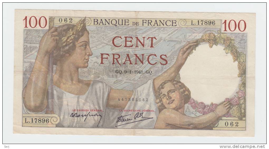 FRANCE 100 FRANCS 1941 ""F+"" P 94 - 100 F 1939-1942 ''Sully''