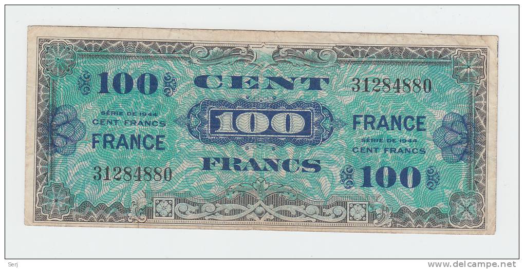 FRANCE 100 FRANCS 1944 VF+ P 123a 123 A - 1945 Verso Francés