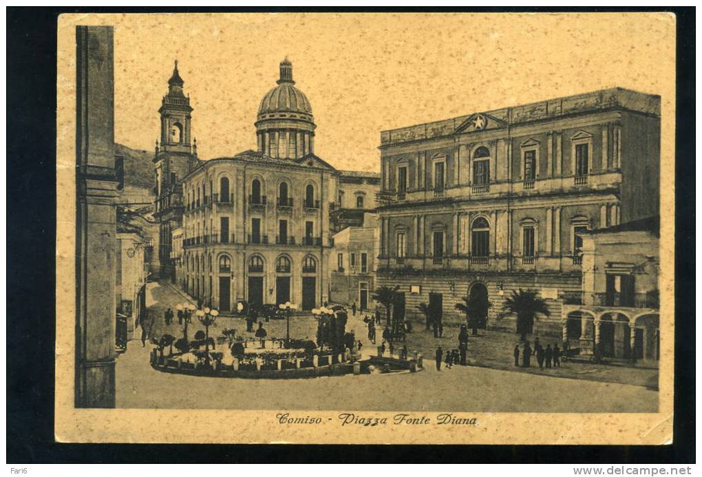 T0375 CARTOLINA ILLUSTRATA  RAGUSA COMISO PIAZZA FONTE DIANA FG. NV. - Ragusa