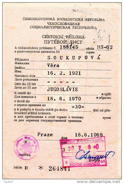 Czechoslovakia  1970 Ersatz Passport For Socialist Countries - Documenti Storici