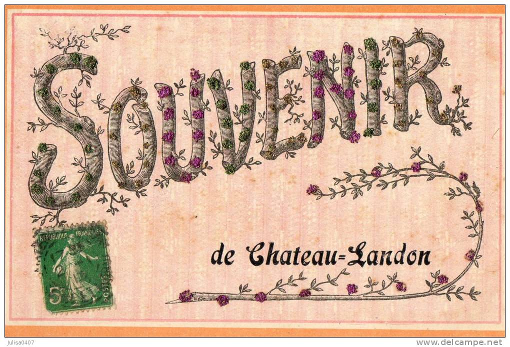 CHATEAU LANDON (77) Carte Fantaisie Souvenir De Paillettes - Chateau Landon