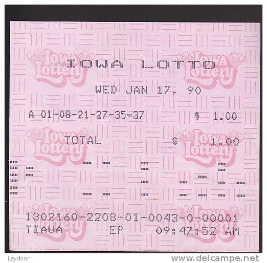 Lotto - Lottery - Iowa 1990 - Lottery Tickets