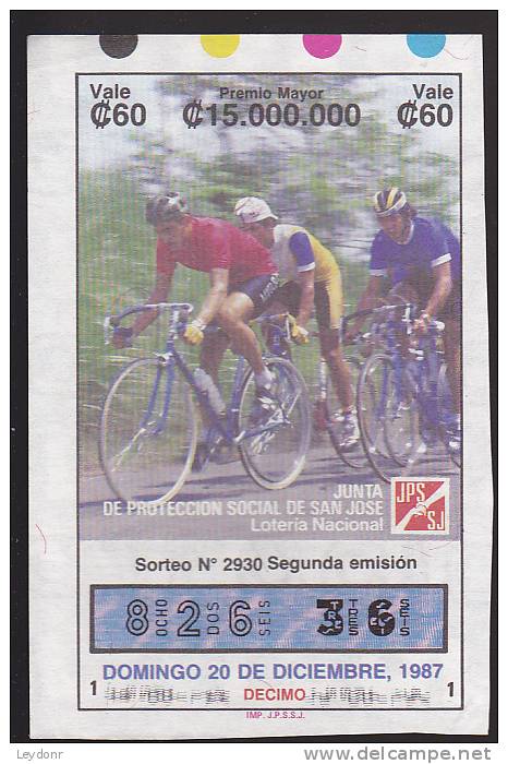 Lotto - Lottery - Junta De Proteccion Social De San Jose 1987 - Cycling - Billets De Loterie