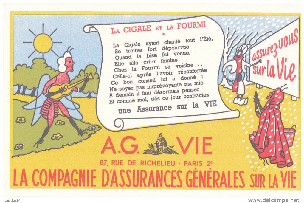 BU 928/BUVARD     A G. VIE . LA CIGALE ET LA FOURMIE - Bank & Versicherung