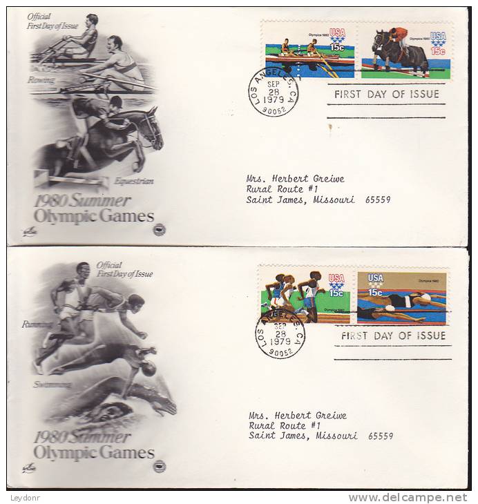 FDC 1980 Summer Olympic Games - 2 Covers 4 Stamps - 1979 - 1971-1980