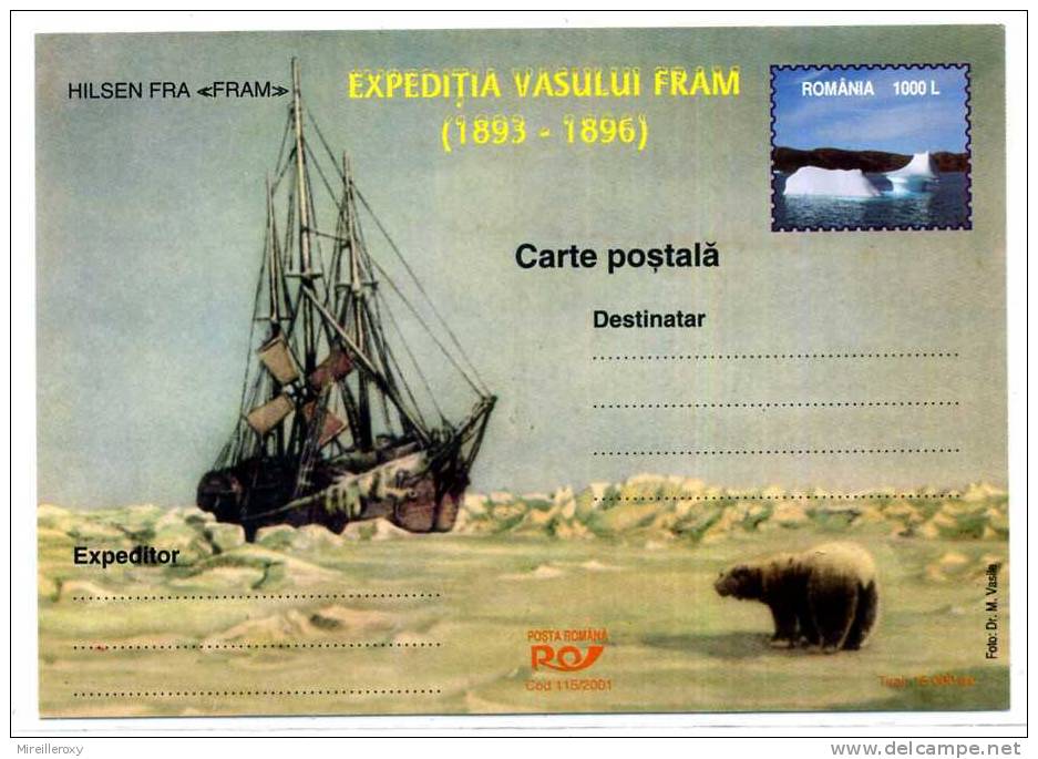 OURS / BATEAU / ENTIER POSTAL ROUMANIE  / STATIONERY / POLAIRE EXPEDITIA VASULUM FRAM - Orsi