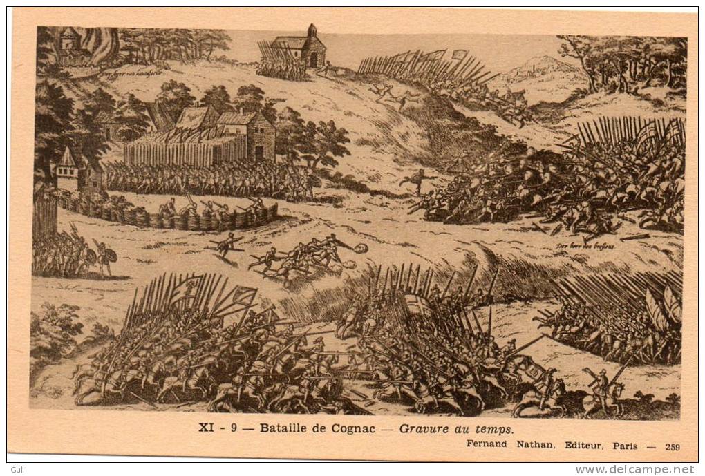 HISTOIRE-carte Pédagogique NATHAN -Bataille De Cognac (estampe Du Temps) -série XI  N°9 (259) *PRIX FIXE - Geschiedenis
