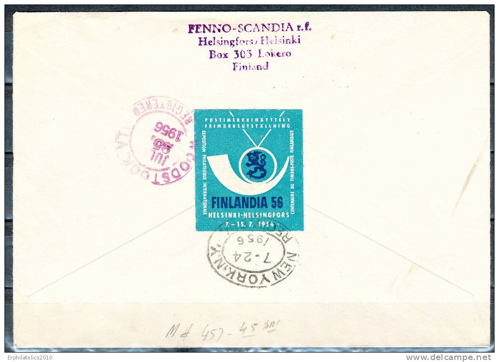 FINLAND 1956 FINLANDIA SC# 341A TETE BECHE PAIR ON FDC NICE WITH LABEL ON BACK - Lettres & Documents