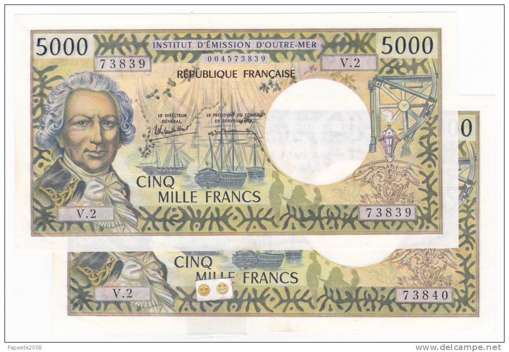 Polynésie Française - 2 X 5000 FCFP - Mention PAPEETE Au Verso - V.2 / Billecart / Waitzenegger - Presque Neufs - French Pacific Territories (1992-...)