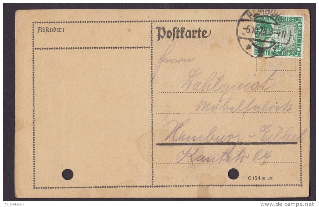 Germany Deutsches Reich Postkarte HAMBURG 1925 Locally Sent Rheinland Stamp (2 Scans) - Lettres & Documents