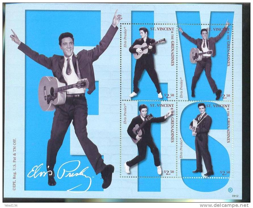 ST.VINCENT 3670  MINT NEVER HINGED MINI SHEET OF ELVIS PRESLEY  #  M - 387  (  0912 - Elvis Presley