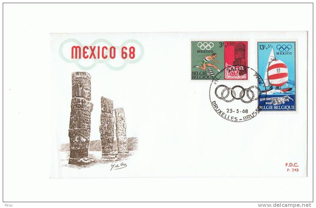 FDC BELGIQUE 1968  JO DE MEXICO  ATHLETISME  VOILE - Zomer 1968: Mexico-City