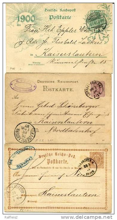 3 Postkarten Deutsches Reich P1, P5, P43 Posten 58 - Briefe U. Dokumente