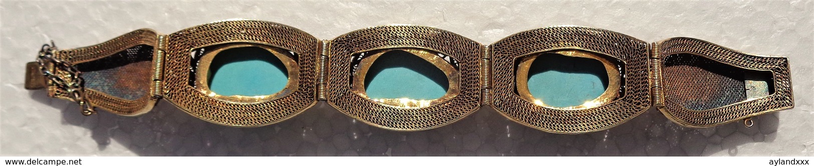 CINA (China): Fine and old Chinese silver & turquoise bracelets and pin with box