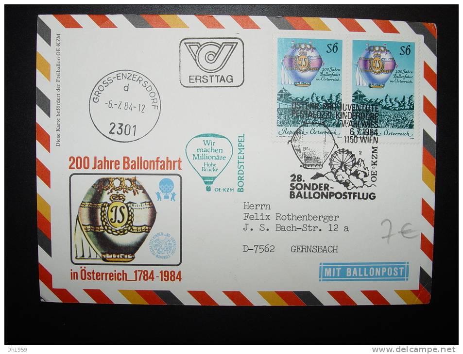 AUTRICHE GROSS ENZERDORF 200 JAHRE BALLONFAHRT 1984 ... ETAT !!! - Storia Postale