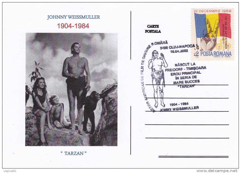 CP. JOHNNY WEISMULLER - TARZAN - American Film Actor, Swimmer 1904-1984, Originally Timisoara, ROMANIA, Unused. - Inauguraciones