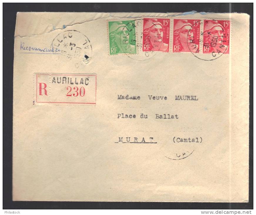 FRANCE 1950 N° Usages Courants Obl. S/Lettre Entiére Recommandée - 1945-54 Maríanne De Gandon