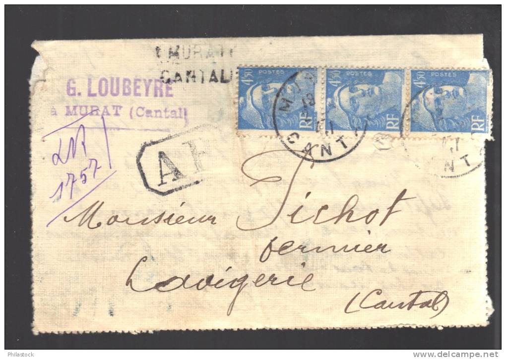 FRANCE 1947 N° Usages Courants Obl. S/lettre Entiére Recommandée AR - 1945-54 Marianne Of Gandon