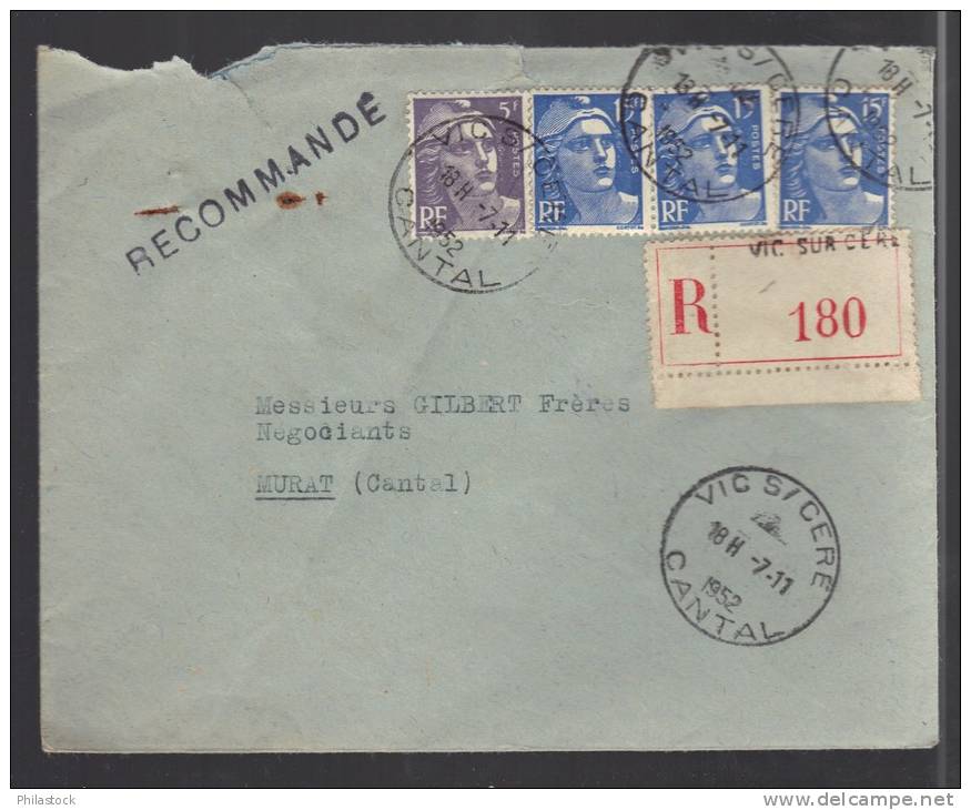 FRANCE 1952 N° Usages Courants Obl. S/lettre Entiére Recommandée AR - 1945-54 Marianne Of Gandon