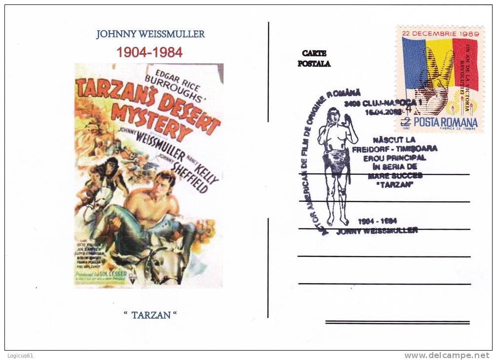 CP. JOHNNY WEISMULLER - TARZANS DESERT MYSTERY,film Actor,swimmer 1904-1984, Originally Timisoara, ROMANIA, Unused. - Inaugurations