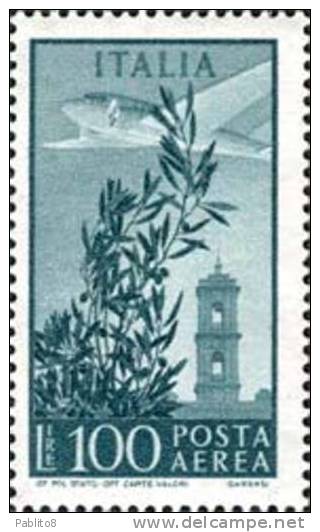 ITALIA REPUBBLICA 1947-55   AEREA CAMPIDOGLIO LIRE 100 VIOLETTO TIMBRATO - USED - OBLITERE´ - Poste Aérienne