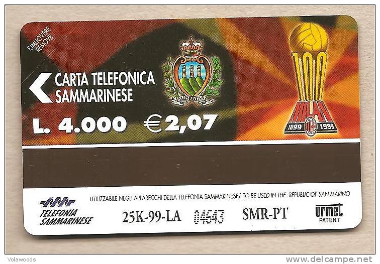 San Marino - Scheda Telefonica Nuova Da £ 4000 - € 2,07 : Cento Anni Di Milan - 1999 - Sport