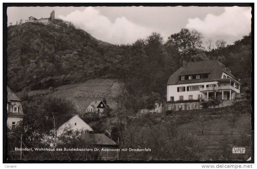 AK Rhöndorf, Wohnhaus Der Bundeskanzlers Adenauer Mit Drachenfels, Um 1960 - Drachenfels