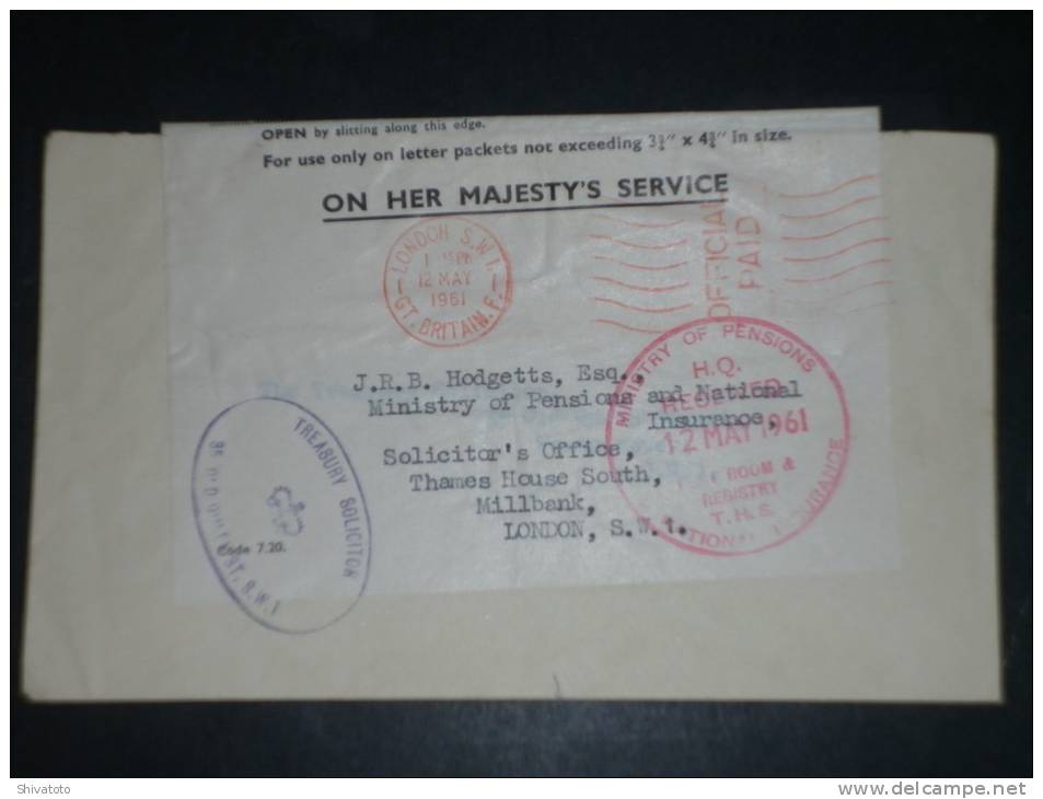 (2615) UK Old Official Cover 1961 Re-use Label - Marcofilie