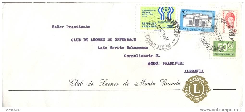 Argentina 1978 Cover To Germany Franked With Stamp 11th World Cup Football Championship And Others - 1978 – Argentine