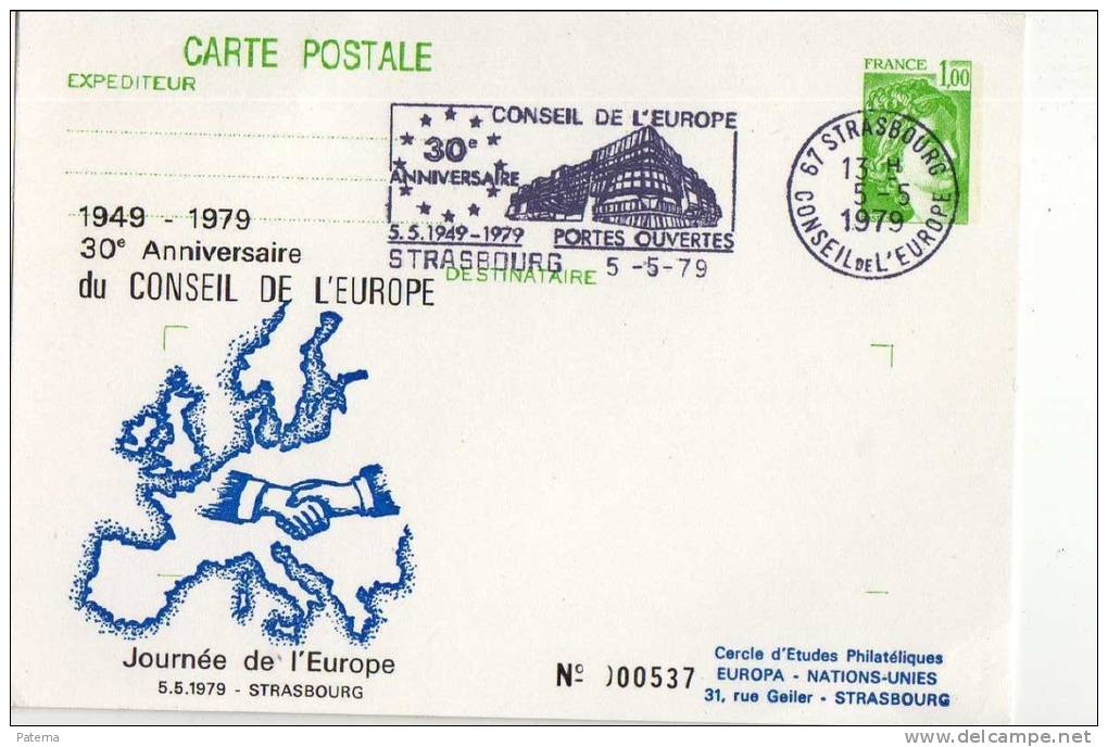 Entero Postal Strasbourg 1979, Francia,Conseil De L Europe,  Entier Postal, - AK Mit Aufdruck (vor 1995)