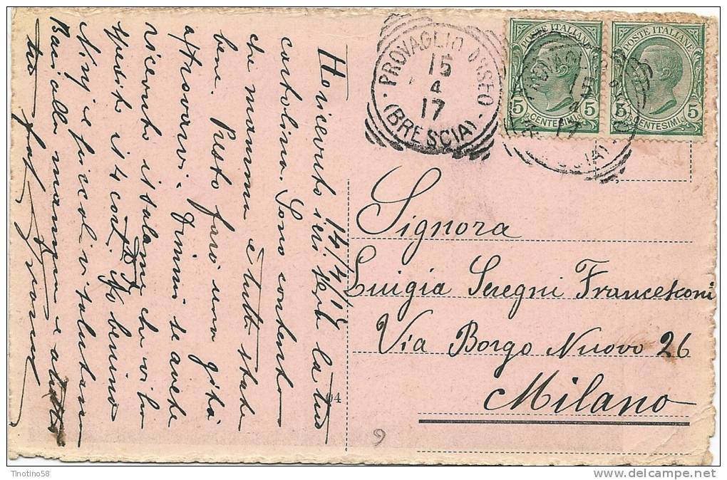 BRESCIA---PROVAGLIO  D'ISEO  STORIA  POSTALE---  1917  X  MILANO - Brescia