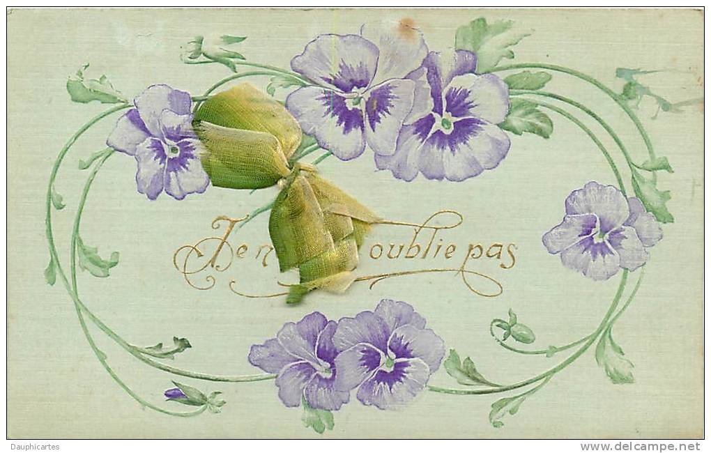 Magnifique Série 10 CPA Gaufrées ou Ajoutis - Fleurs en satin ou velours , ajout paillettes et strass - 10 scans